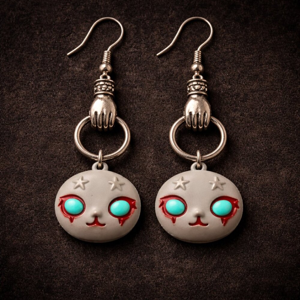 The Tragic Masquerade™ Doll Face Earrings | Gothic Dollcore | 925 Sterling Hooks - Picture 2 of 3